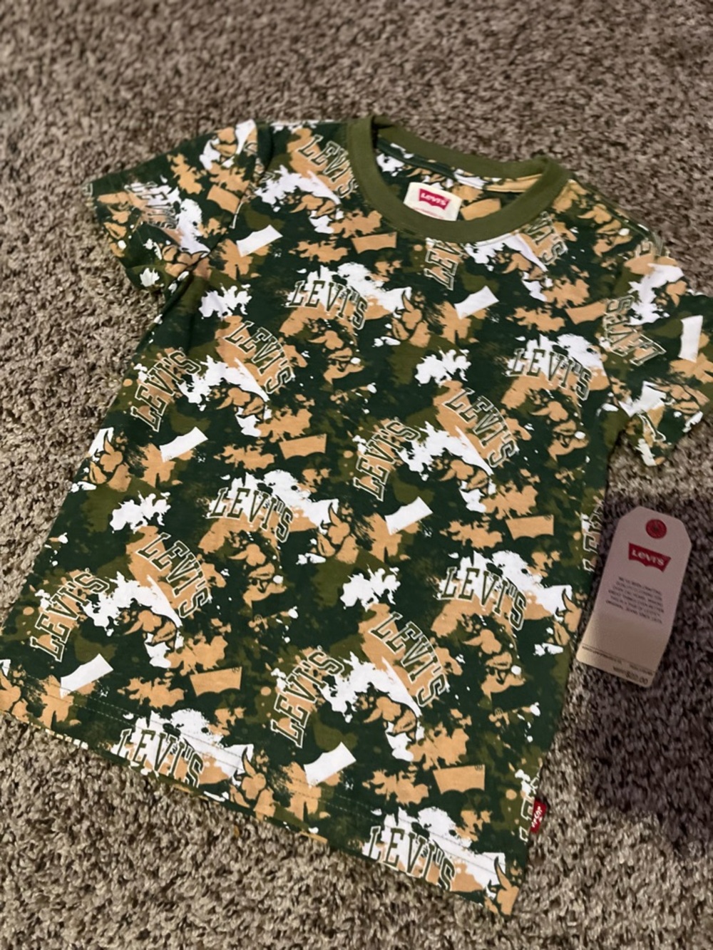Levi's Kids Green Camo Logo Tee with Tan & White Accents
